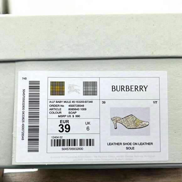 Burberry EKD Embroidered Quilted Mules New In Box , Dust bag With COA - Picture 7 of 11
